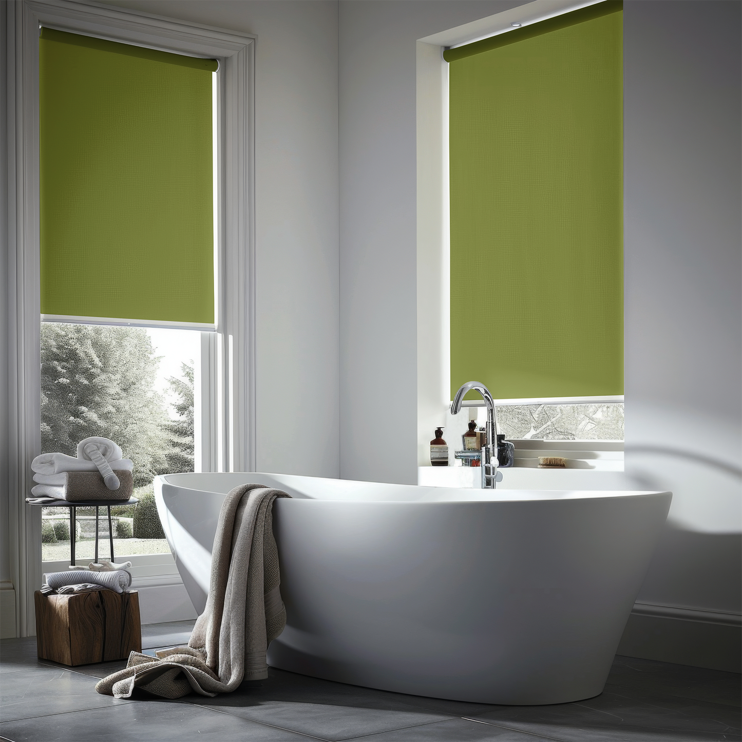 Rulou textil simplu, semi opac, Verde măsliniu