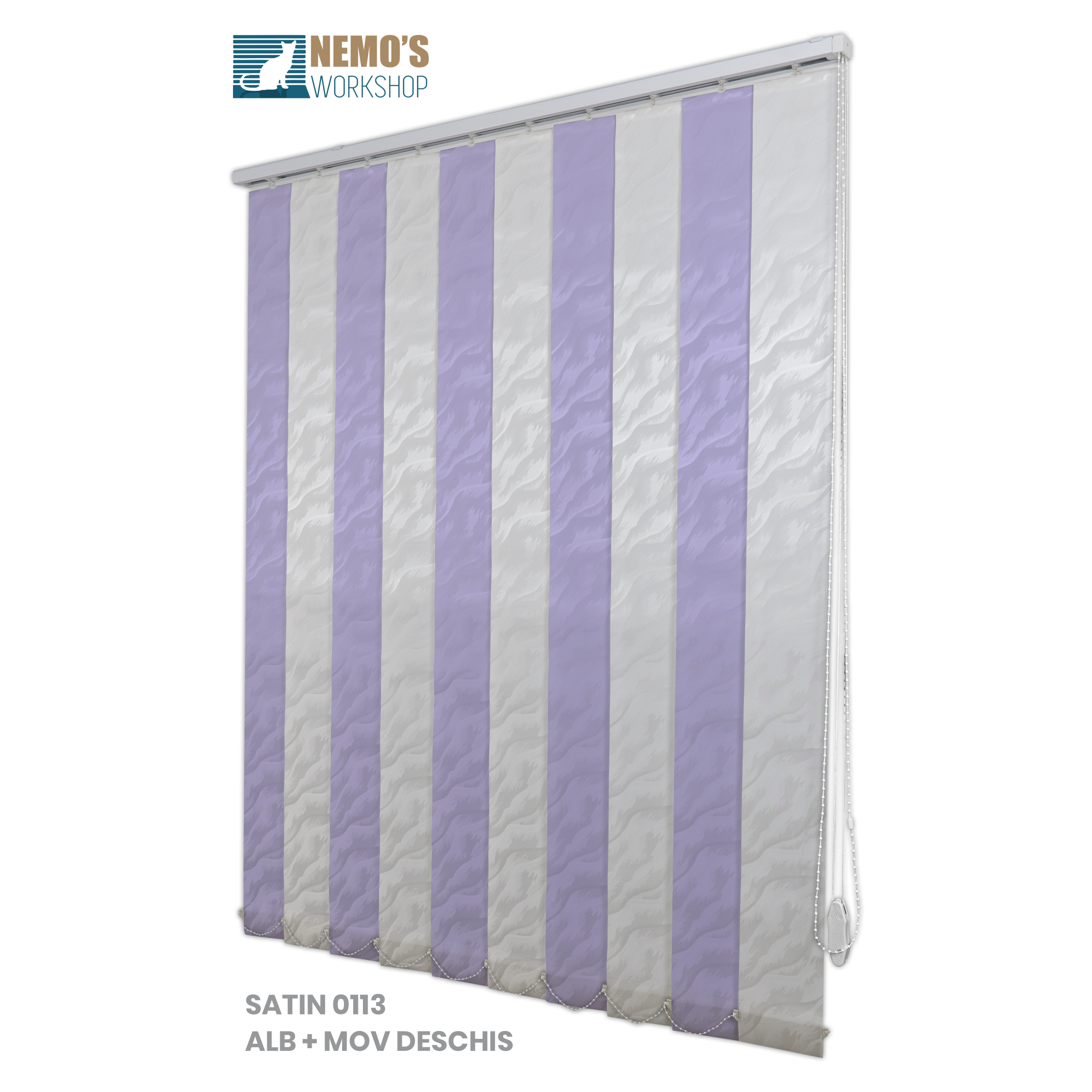 Jaluzele Verticale Satin 0113 Alb + Mov deschis